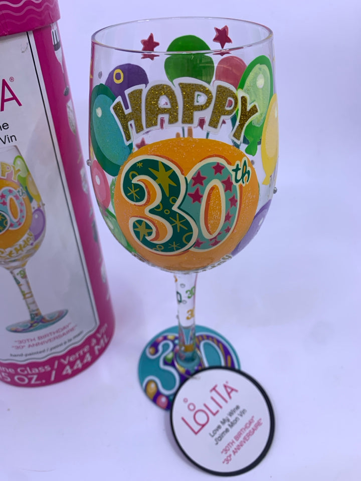 LOLITA 30TH BDAY WINE GLASS W/BOX.