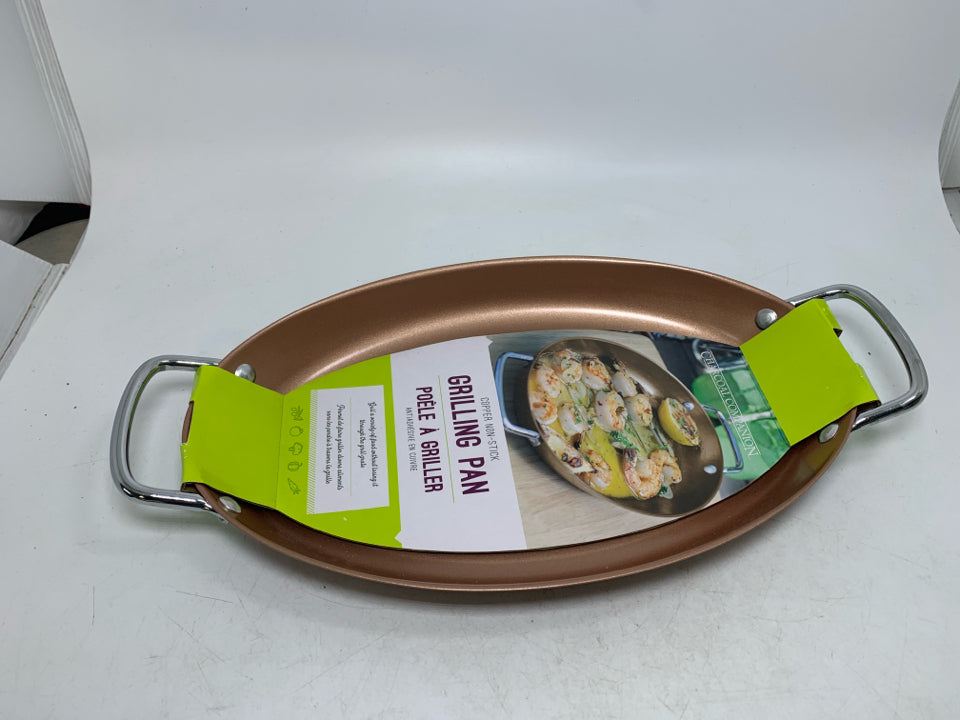 NWT COPPER NON-STICK OVAL GRILLING PAN CHARCOAL COMPANION.