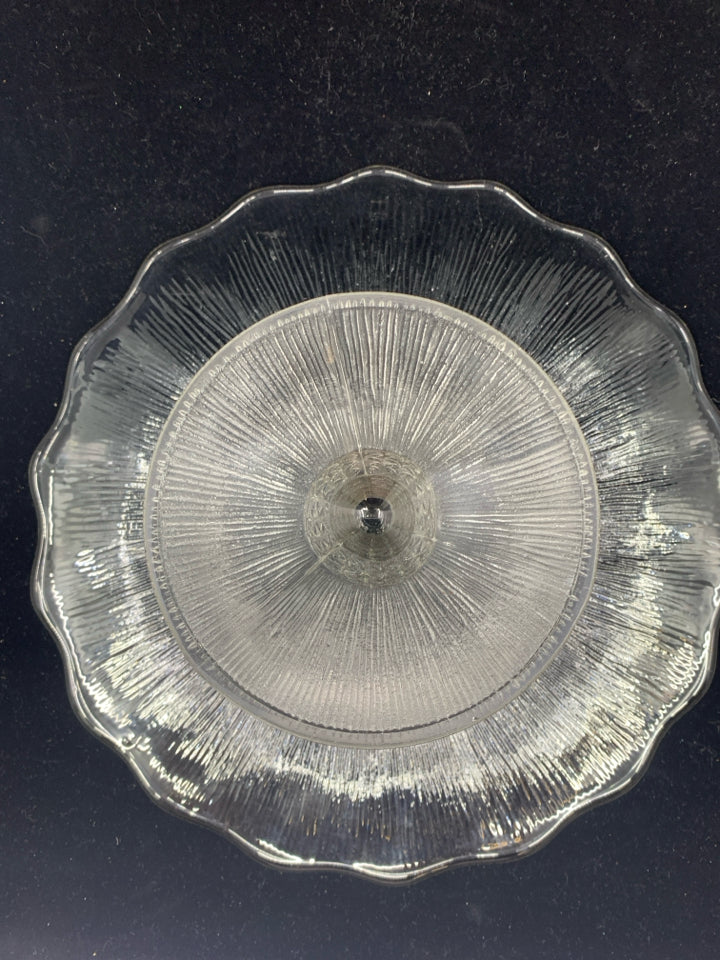 TEXTURED GLASS FOOTED CAKE STAND.