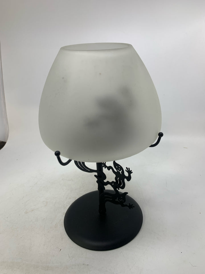 2 PC PARTYLITE BLACK METAL SHADOWDANCERS GHOST TEALIGHT LAMP.
