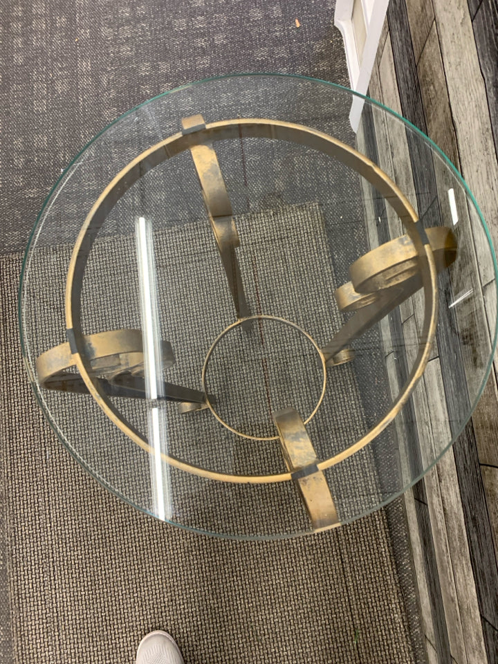 GOLD METAL GLASS TOP PLANT STAND.