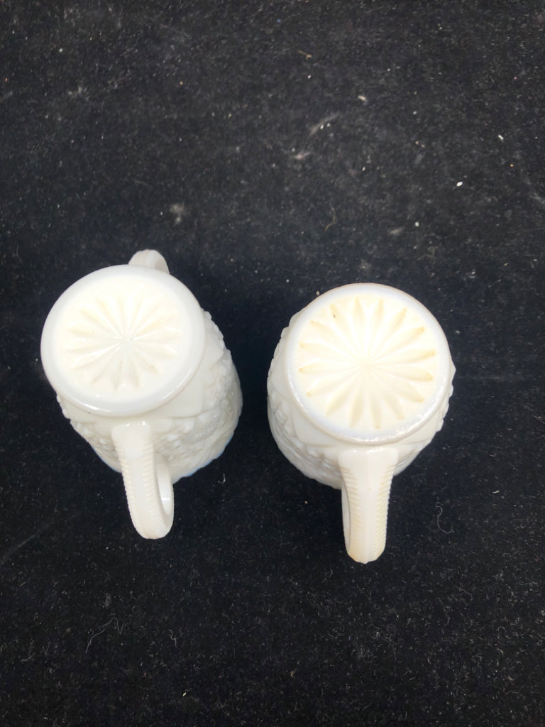 VTG SAWTOOTH EDGE MINI MILK GLASS SUGAR AND CREAMER.