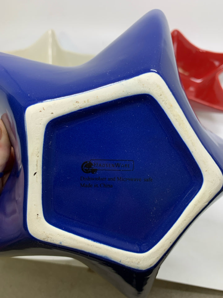3 PC RED WHITE BLUE STAR SHAPED BOWLS.