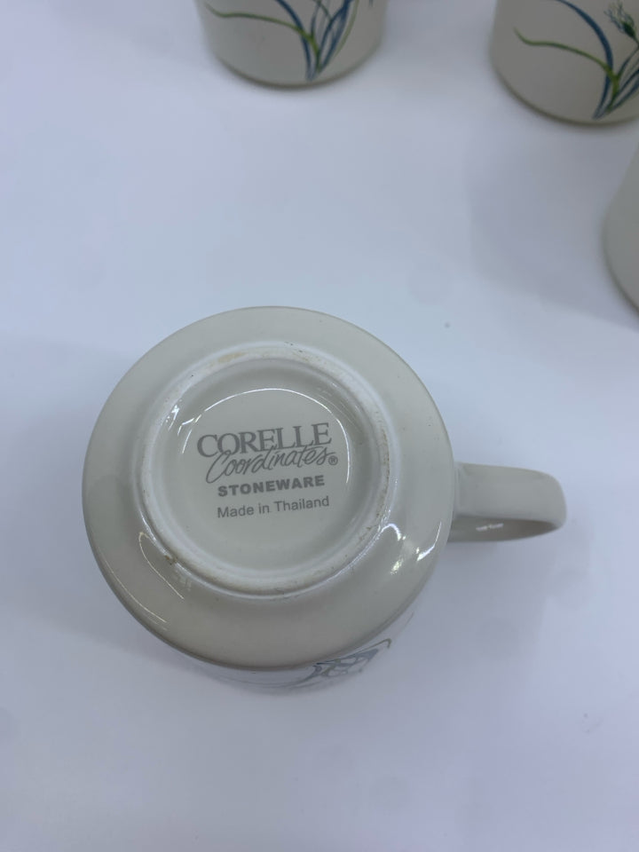 4 BLUE WHEAT CORELLE MUGS.