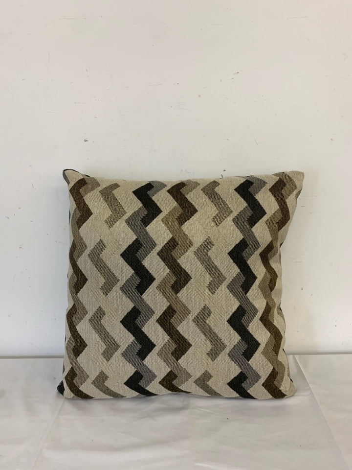 BROWN GREY ZIG ZAG PATTERN PILLOW.