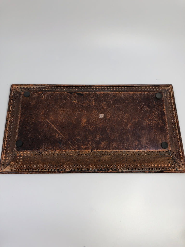 BROWN METAL RECTANGULAR TRAY.