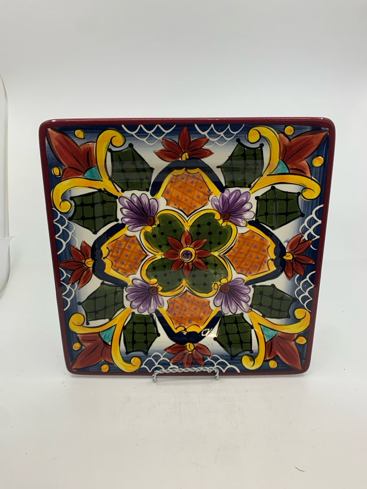 COLORFUL PAINTED SQUARE SERVING PLATE.