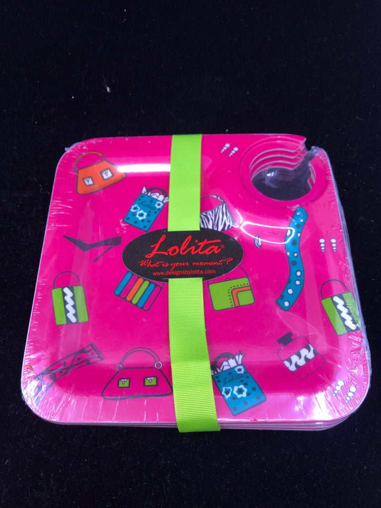 NIP 4 PINK MELAMINE PLATES SHOPPING.