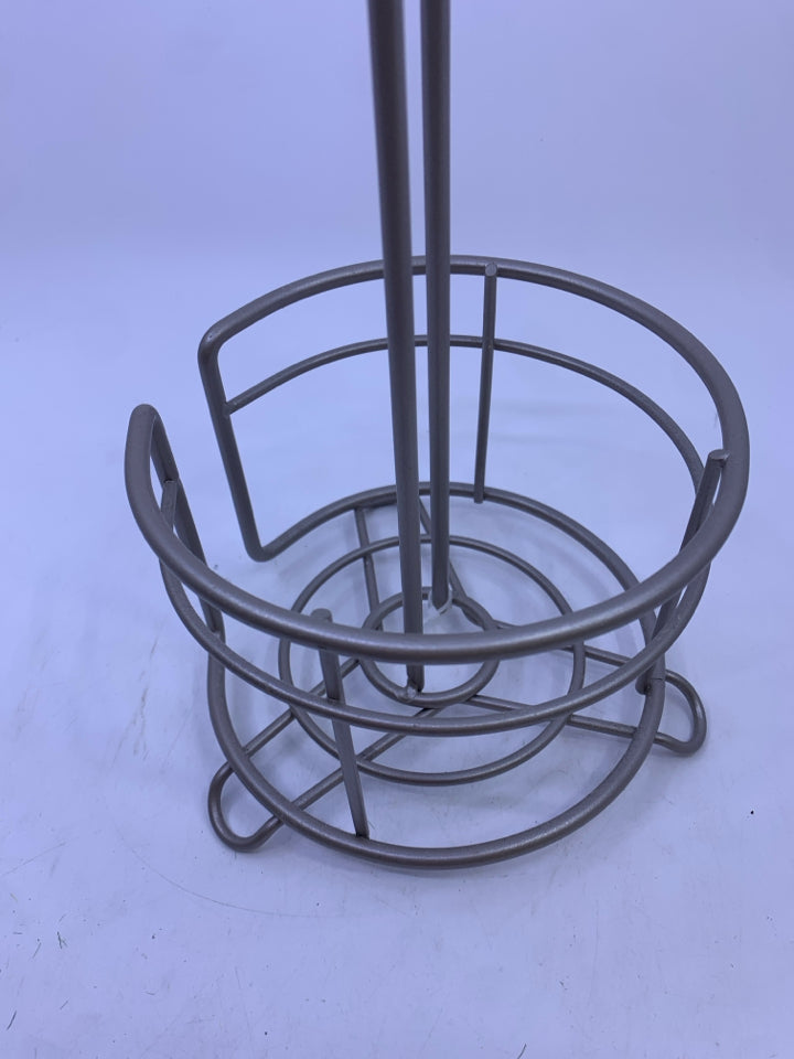 GREY METAL TOILET PAPER STORAGE.