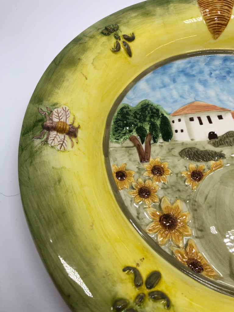 FARMHOUSE AND BEES EMBOSSED PLATTER.