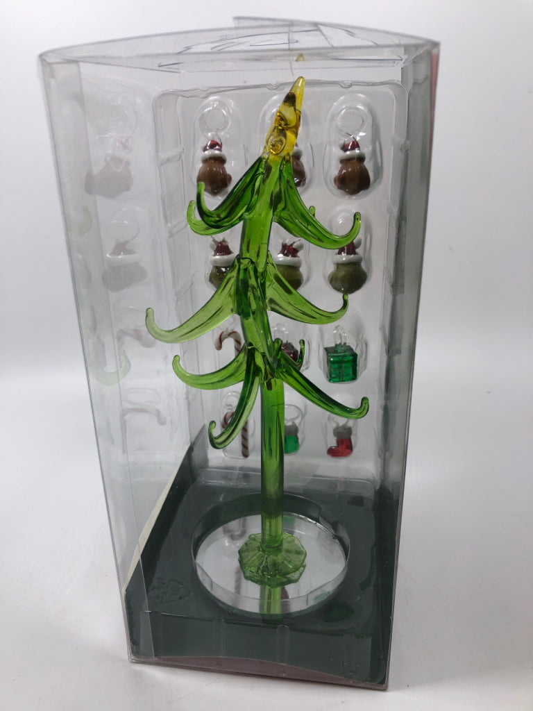 NIB GRINCH GLASS TREE & ORNAMENTS.