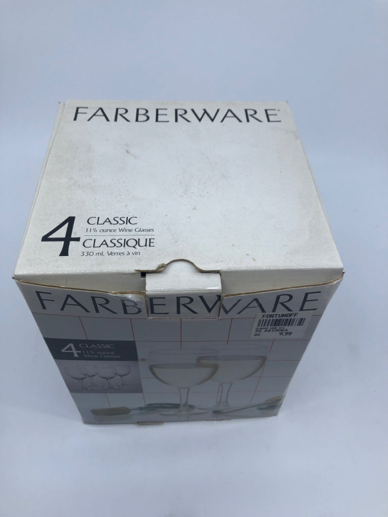 NIB FARBERWARE WINE GLASSES.