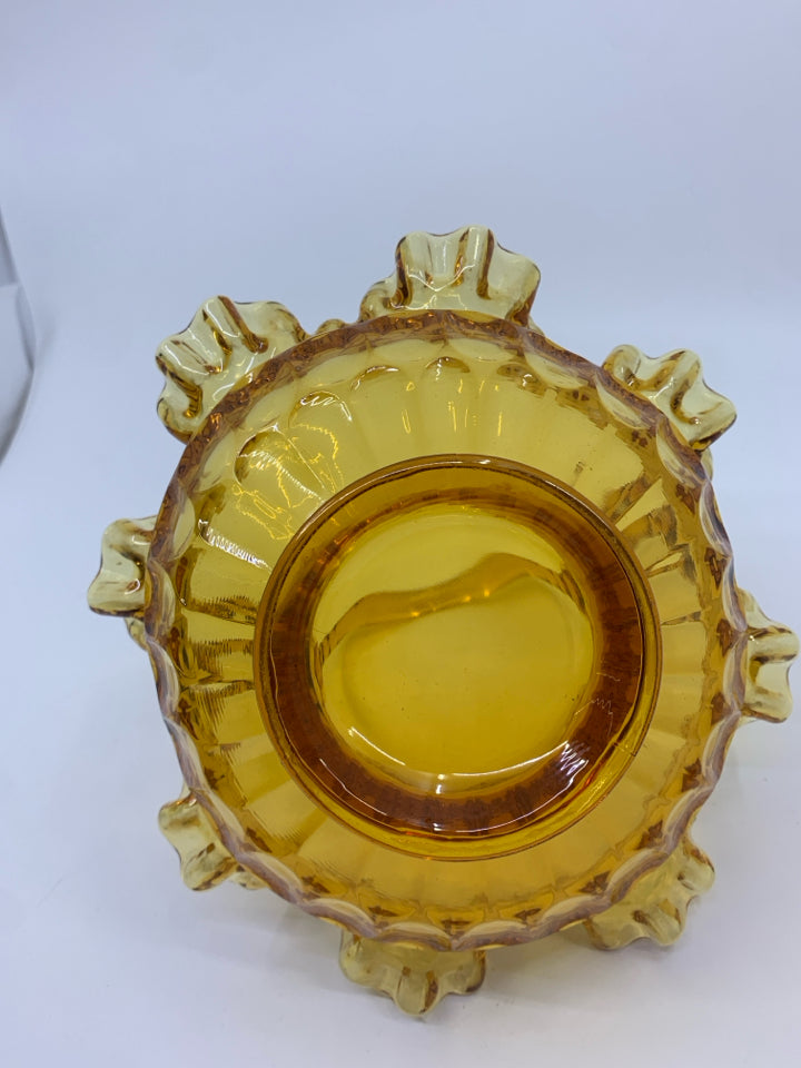 AMBER GLASS WAVY EDGE GLASS BAKET.