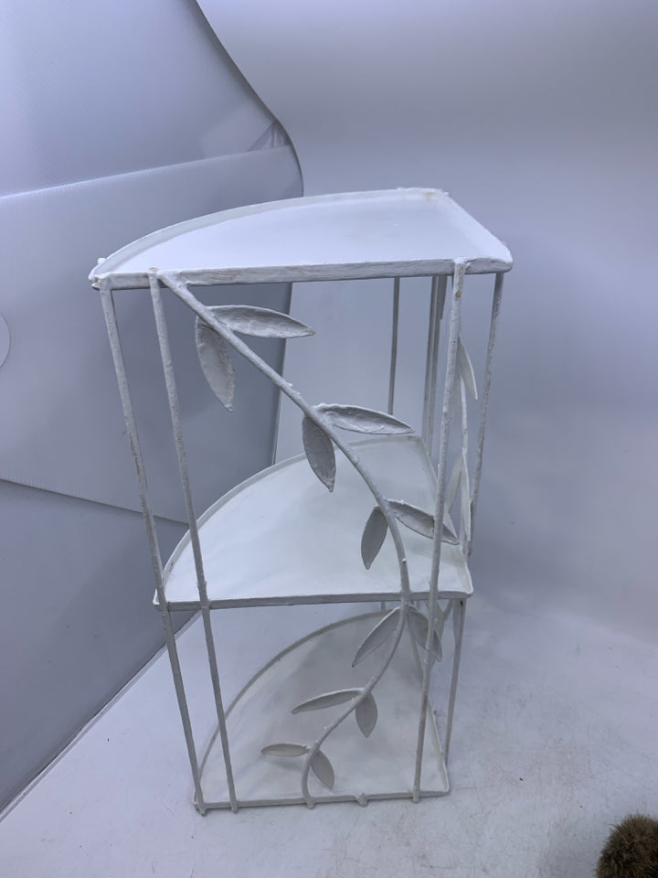 METAL 3 TIER PAINTED WHITE CORNER SHELF.