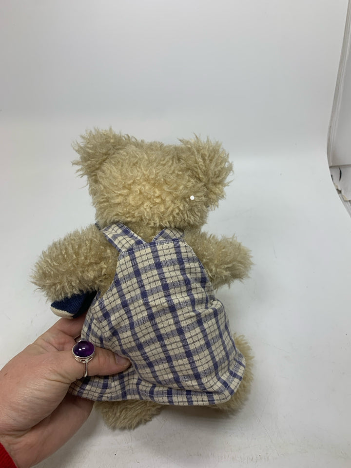 SHAGGY BOYDS BEAR IN BLUE PLAID DRESS.