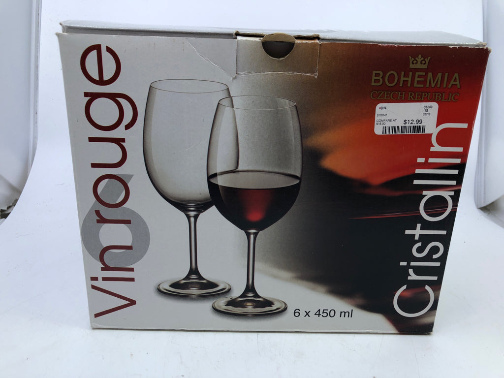 NIB 6 WINE GLASSES-BOHEMIA