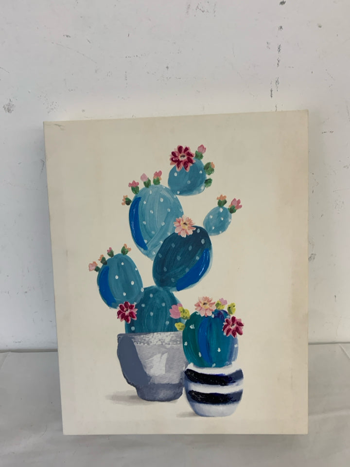 THICK CANVAS BLUE CACTI IN PLANTERS.