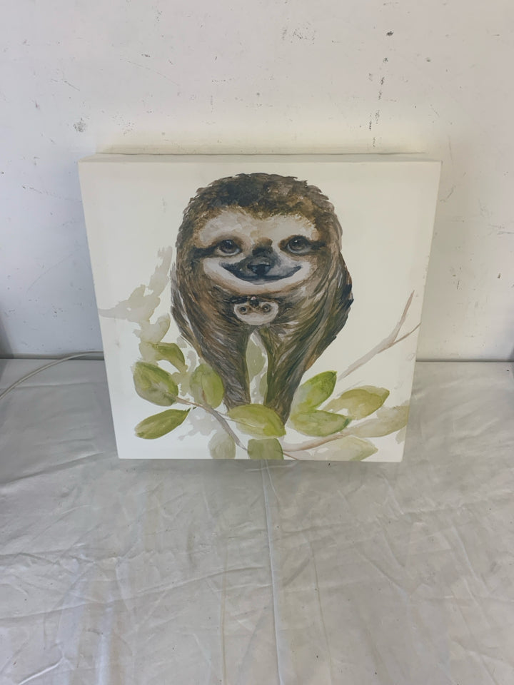 SLOTH W BABY CANVAS WALL ART.