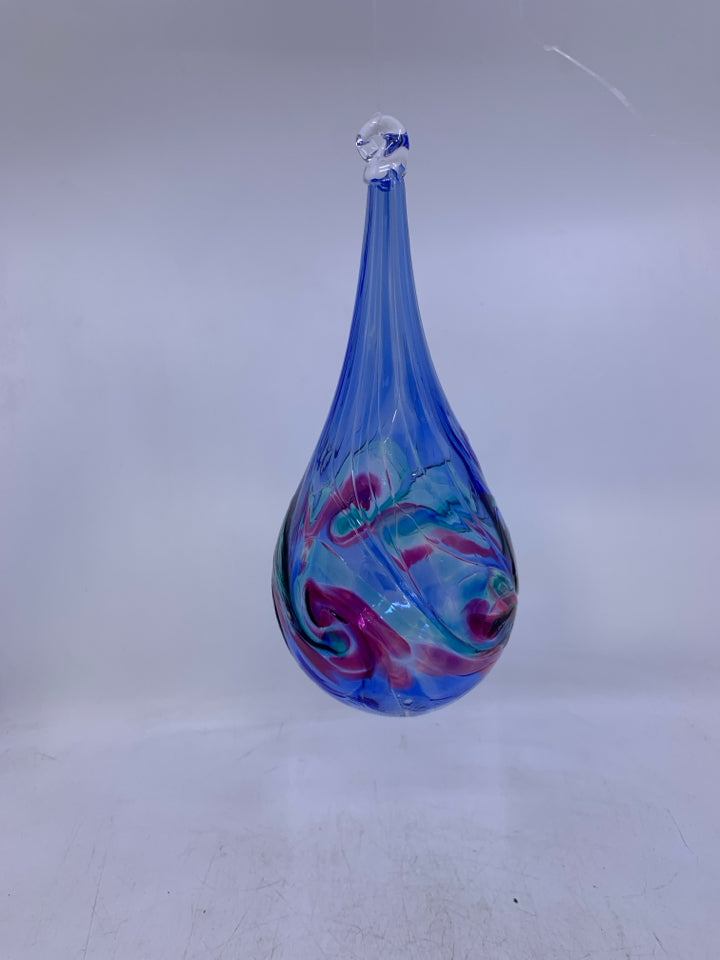 BLUE,PINK,GREEN TEAR DROP BLOWN GLASS BULB.