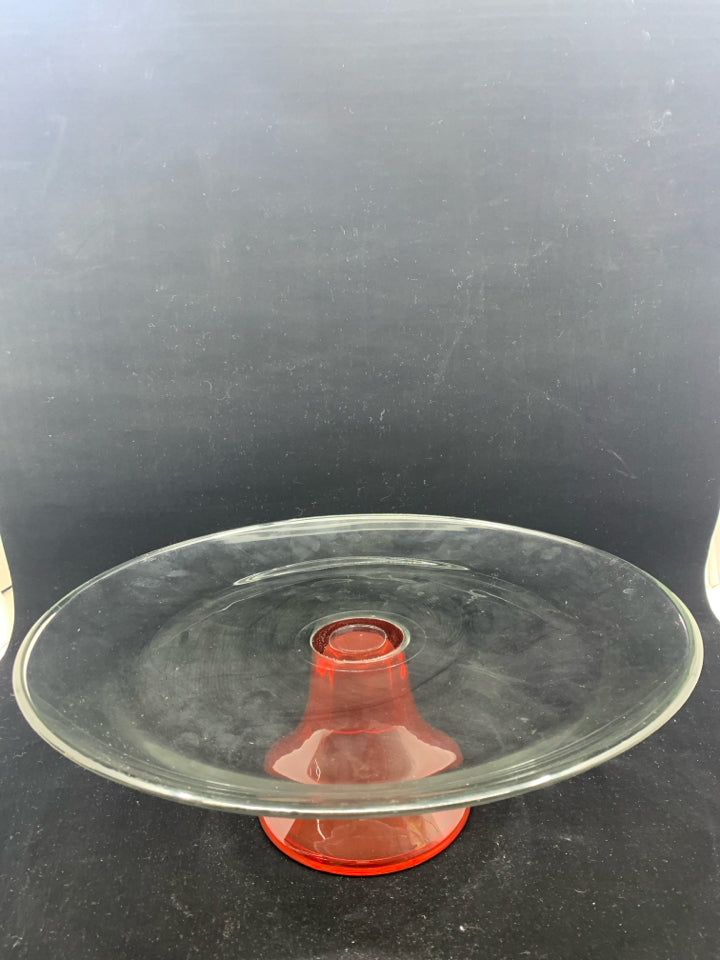 RED FOOTED GLASS CAKE STAND.