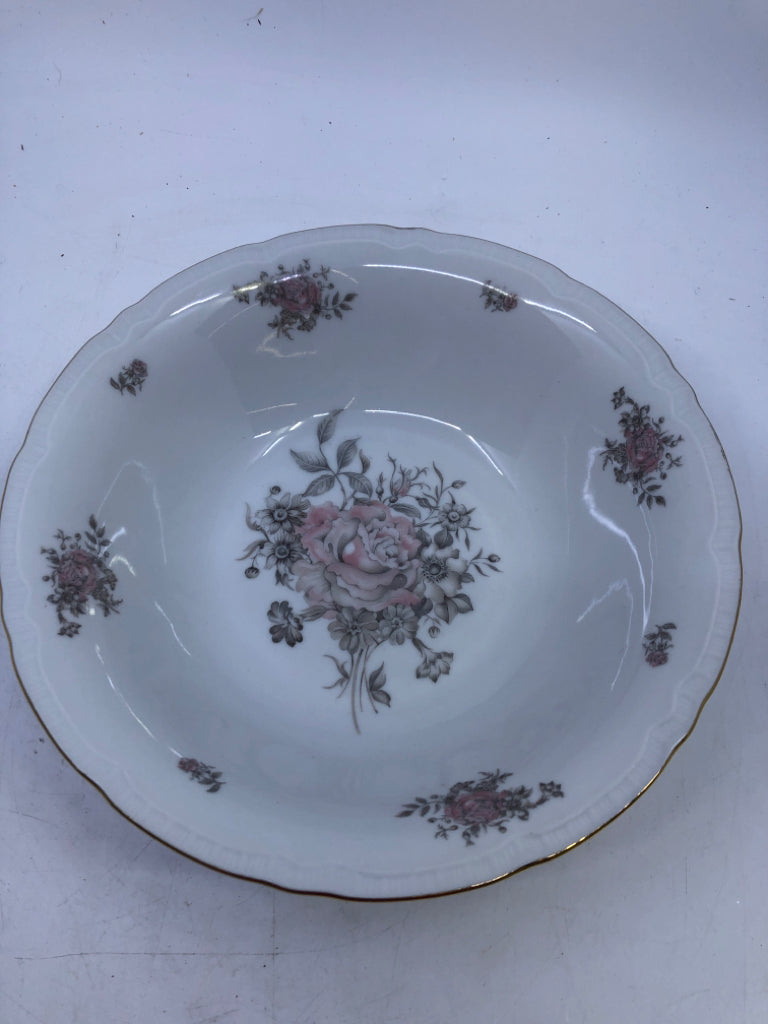 PINK FLOWER PAINTED, GOLD RIM BOWL.
