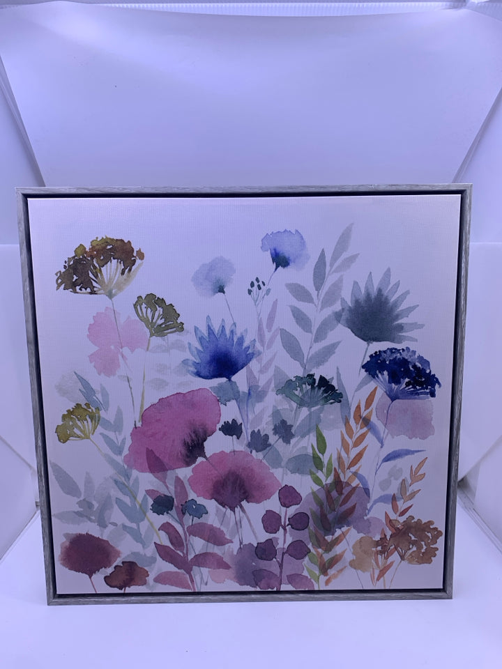 WATERCOLOR FLORAL IN GREY FRAMED WALL ART.