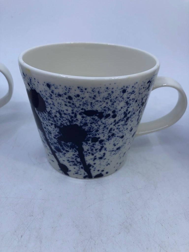 6 BLUE WHITE DOTS/SPATS/DEEP LINES MUGS ROYAL DOULTON PACIFIC.