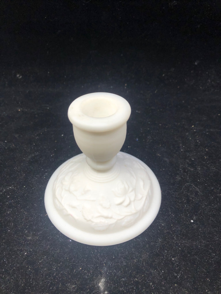 VTG WHITE FROSTED MILK GLASS CANDLE STICK.