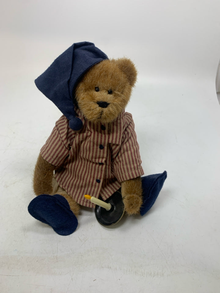 SITTING BOYDS BEAR W/ STRIPED PAJAMAS.