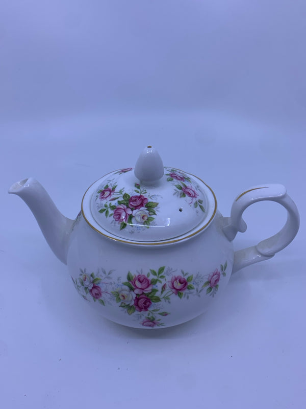 DUCHESS PINK AND WHITE ROSES TEAPOT.