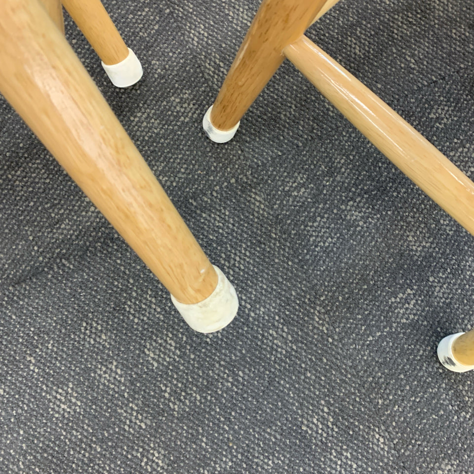 3 WOODEN SWIVEL BAR STOOLS.