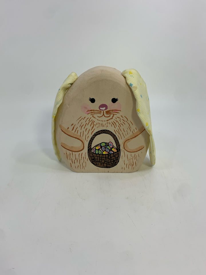 VTG WOODEN EASTER BUNNY W/COTTON EARS.