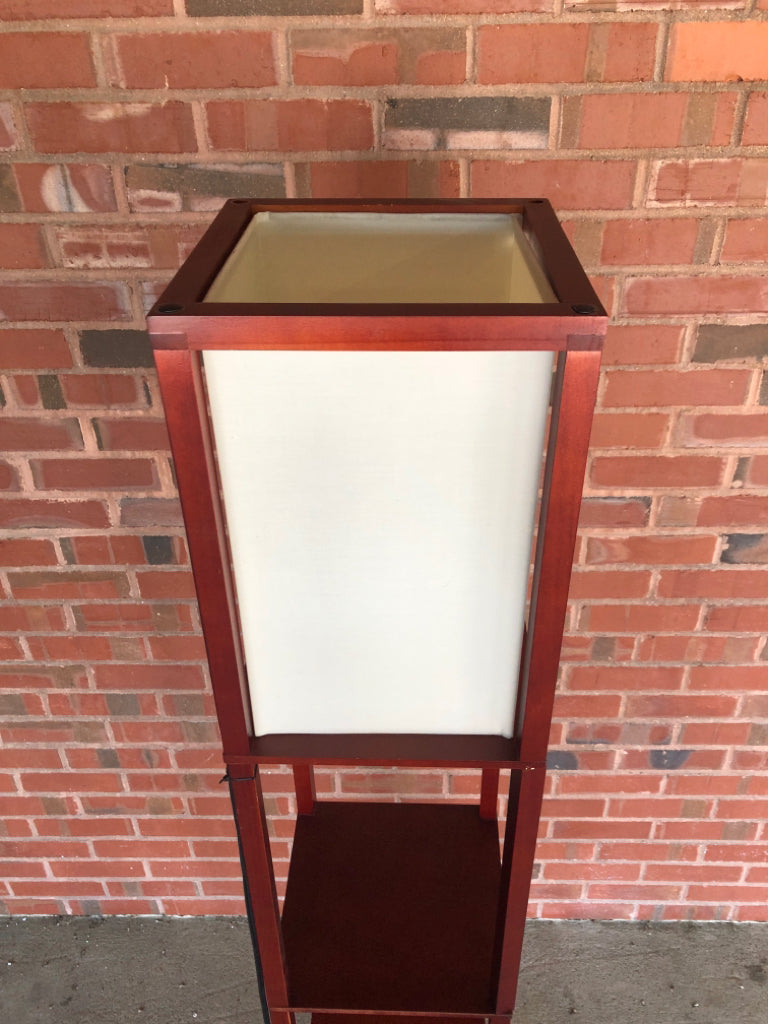FABRIC SHADE SHELF FLOOR LAMP.