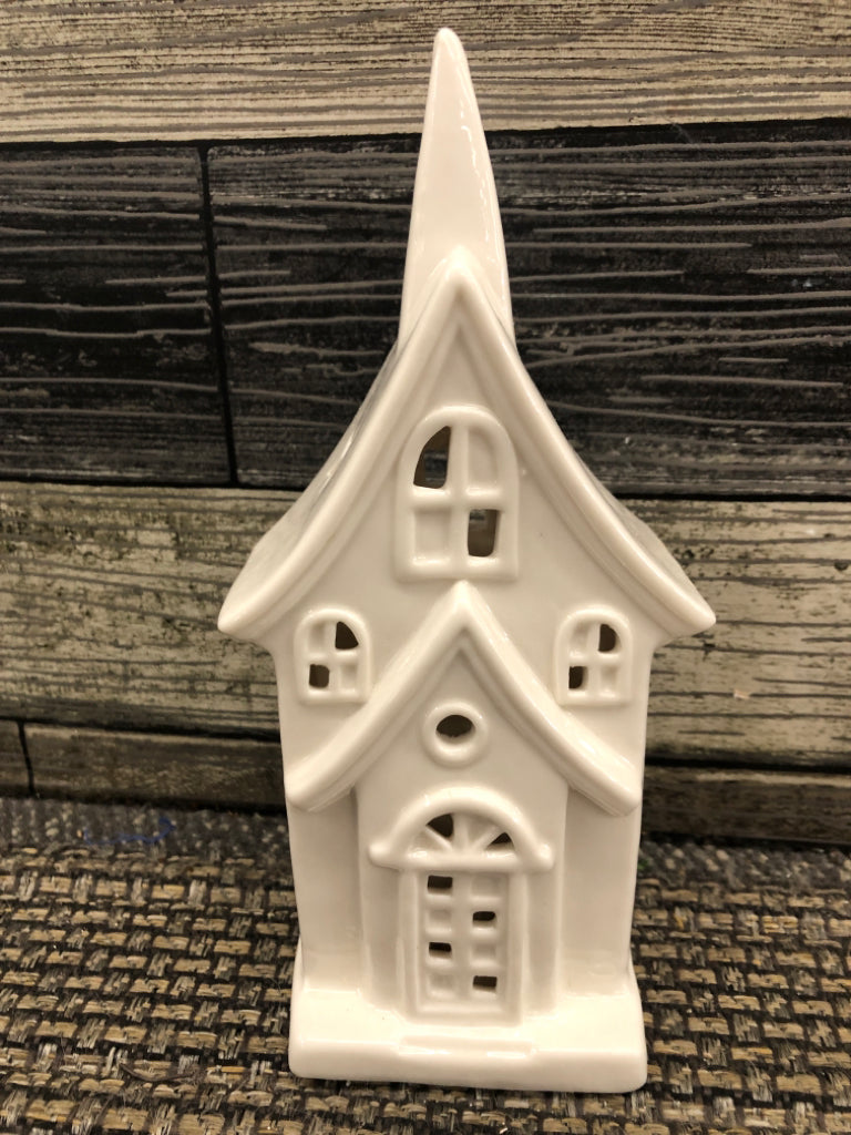 WHITE LIGHT UP CHURCH.