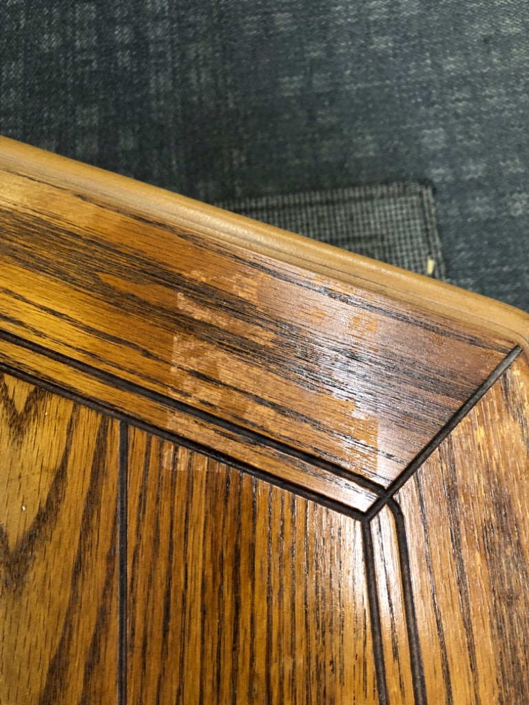 VTG OAK HEXAGONAL END TABLE.