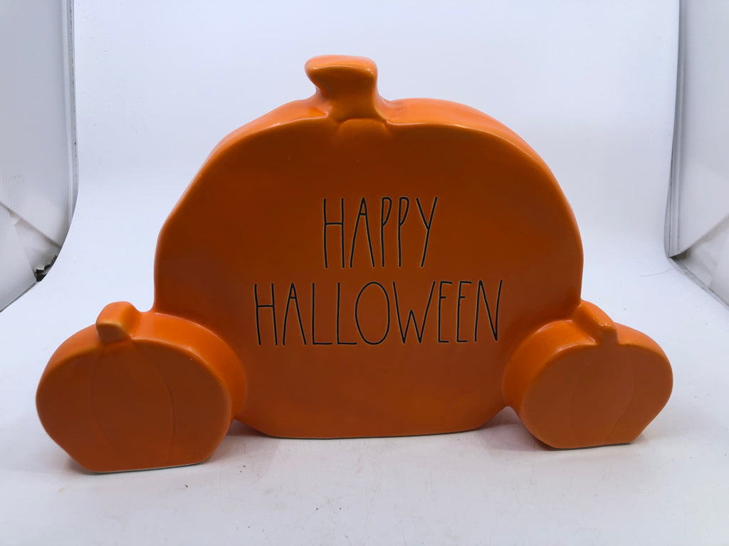 HAPPY HALLOWEEN CERAMIC PUMPKIN SHELF DECOR.