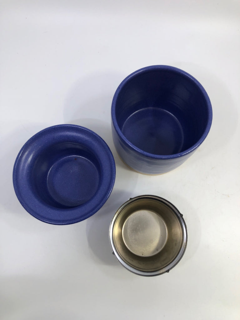 BLUE CERAMIC 2PC DIP CHILLER SET + STAINLESS STEEL INSERT.