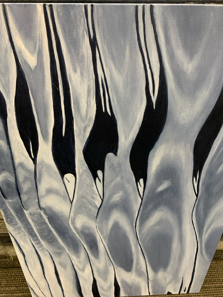 GREY/BLACK WAVY CANVAS PAINTING.