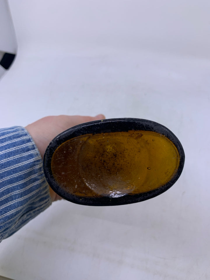 VTG BROWN GLASS EMPTY BOTTLE.