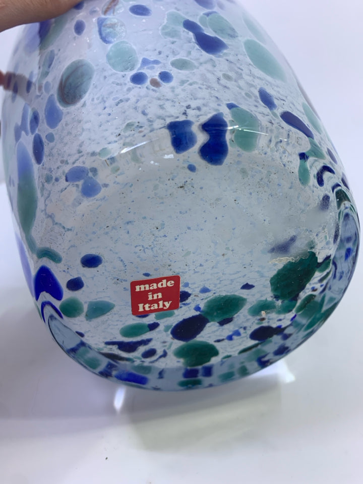 BLUE SPECKLED GLASS VASE.
