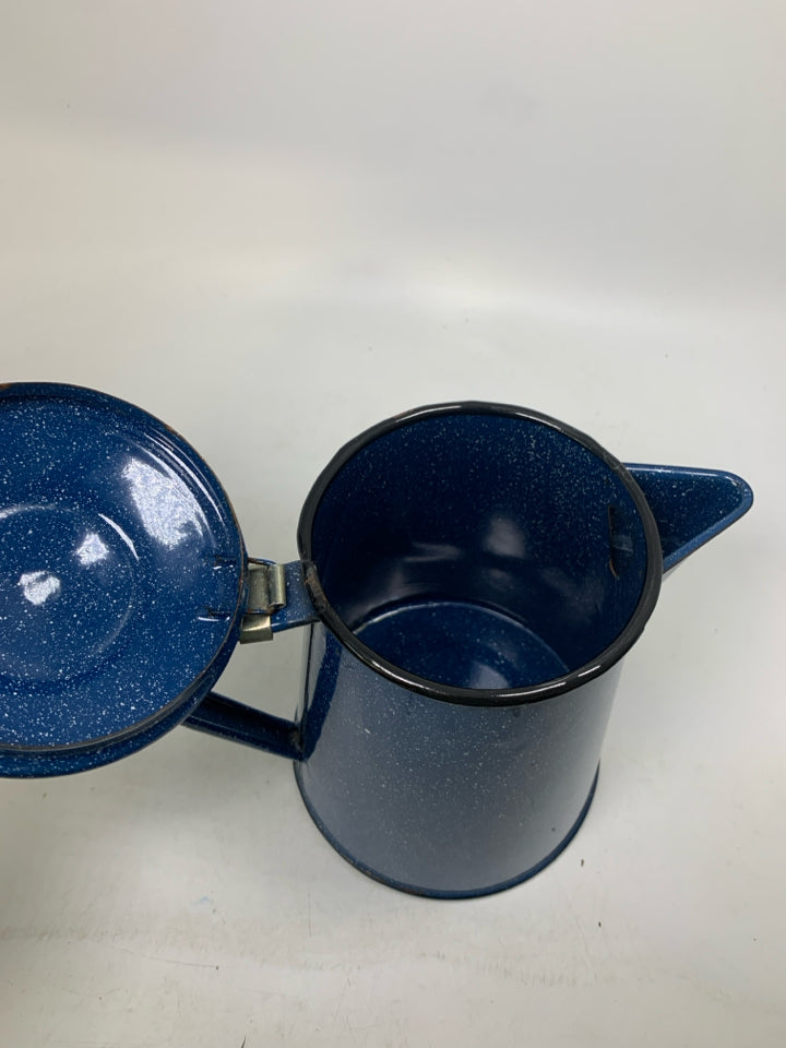 VTG SPECKLED ENAMEL STOVE TOP COFFEE POT W/ LID.