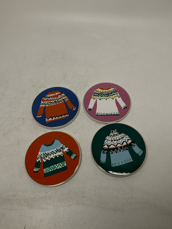 NIB 4 ASSORTED SWEATER COASTERS.