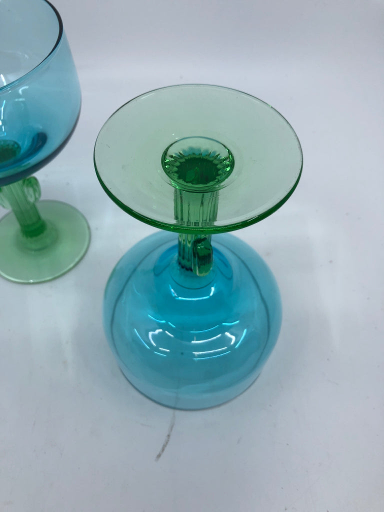 2 BLUE CACTUS MARGARITA GLASSES.