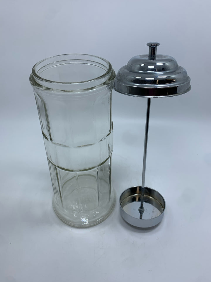 CLEAR GLASS STRAW DISPENSER.