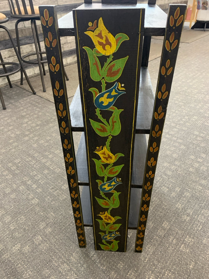 HAND-PAINTED 4-TIER BLACK SHELF.