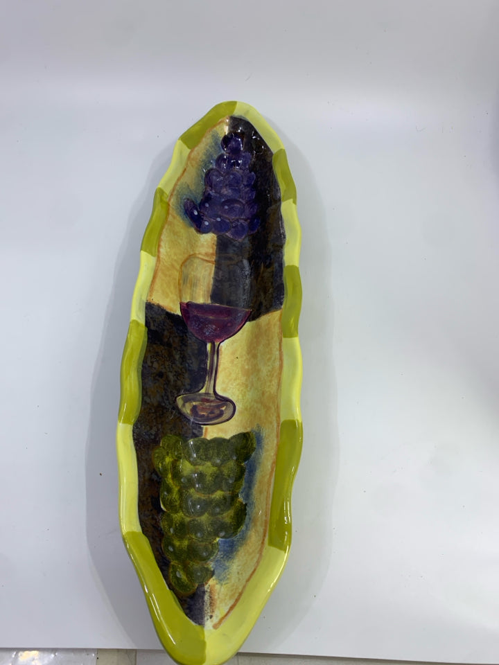 WINE PAINTED OVAL BOWL.