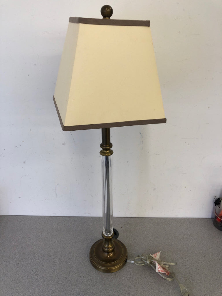 CRYSTAL BASE LAMP W TAN SQUARE SHADE - POTTERY BARN.