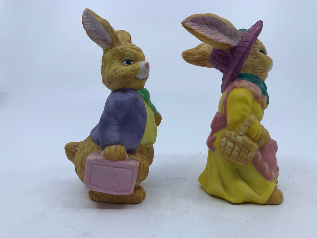 2PC BUNNY COUPLE W/YELLOW DRESS AND BRIEFCASE.