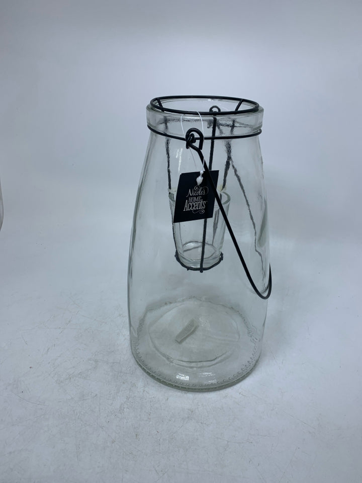 NWT GLASS LANTERN W/ TEA LIGHT HOLDER INSERT.
