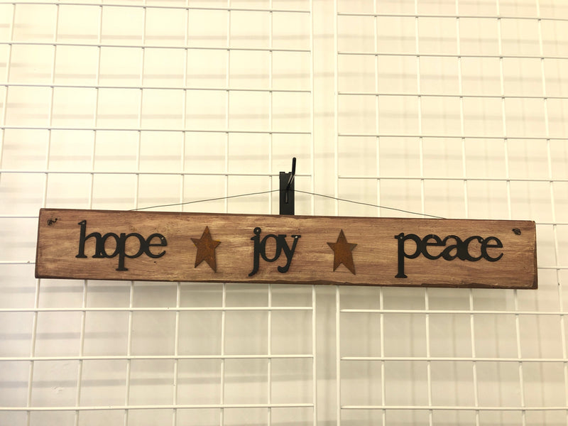 WOODEN HOPE*JOY*PEACE WALL HANGING.